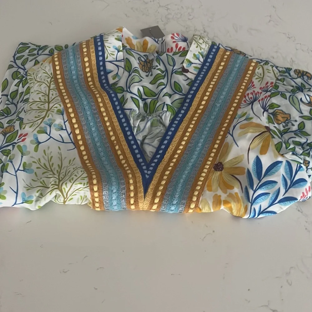 Anthropologie Floral V-Neck Peasant Blouse in Multi - Picture 5 of 6